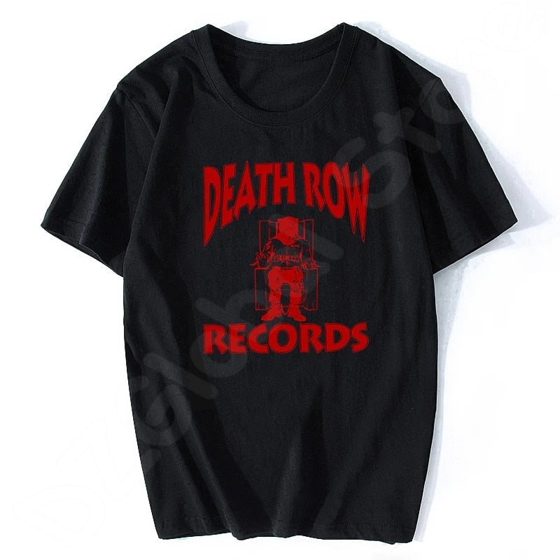 Cool Death Row Records Logo T-Shirt Men Novelty T-shirt Cotton Casual Tops Vintage Hip Hop Tees Streetwear