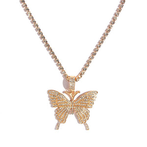 Big Butterfly Pendant Necklace Rhinestone Chain for Women Bling Tennis Chain Crystal Choker Necklace Party Jewelry