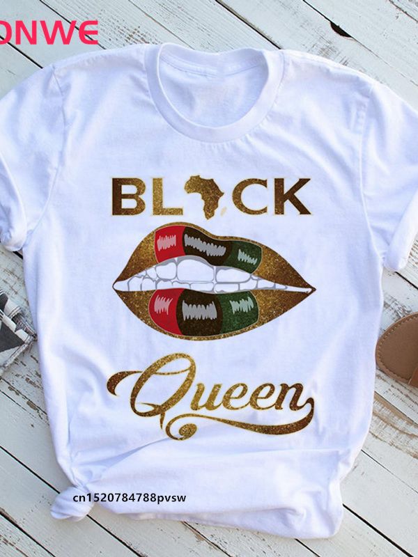 Women Beautiful African Funny Print T shirt Girl Black Queen Lip