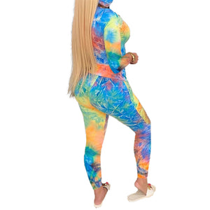 Women Tie Dye Long Sleeve Two Piece Sets Female Casual Sportswear 2 Piece Exercise Outfit Tracksuits Plus Size (without mask)