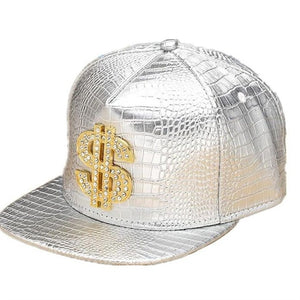 Vogue Dollar Logo Crocodile hip hop rap PU Leather Hats Gold Rhinestone